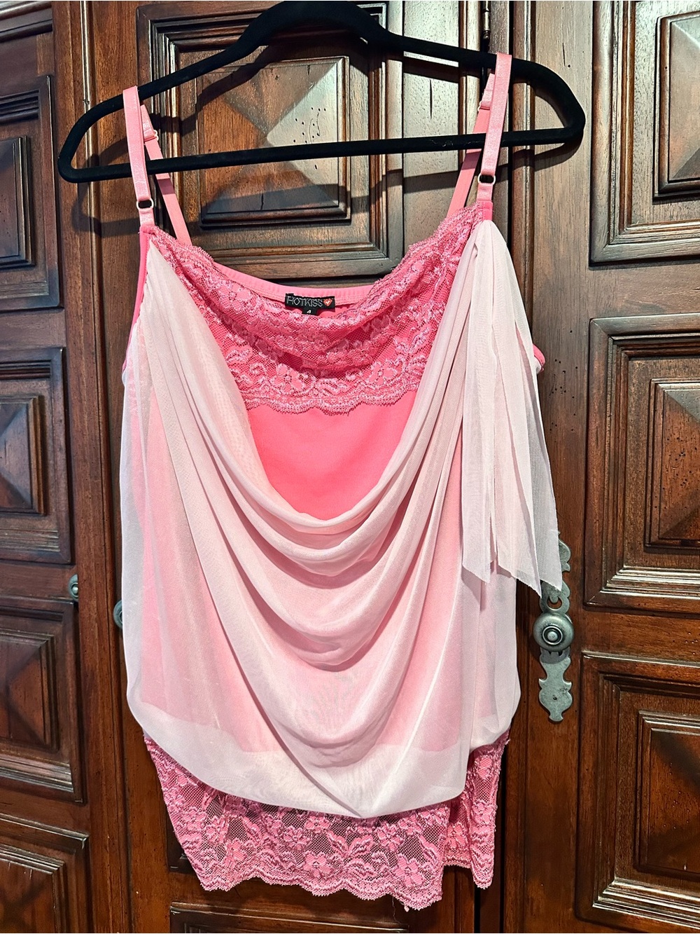 Hot Kiss 4X GODDESS Pink Lace Camisole TANK sheer draping sexy